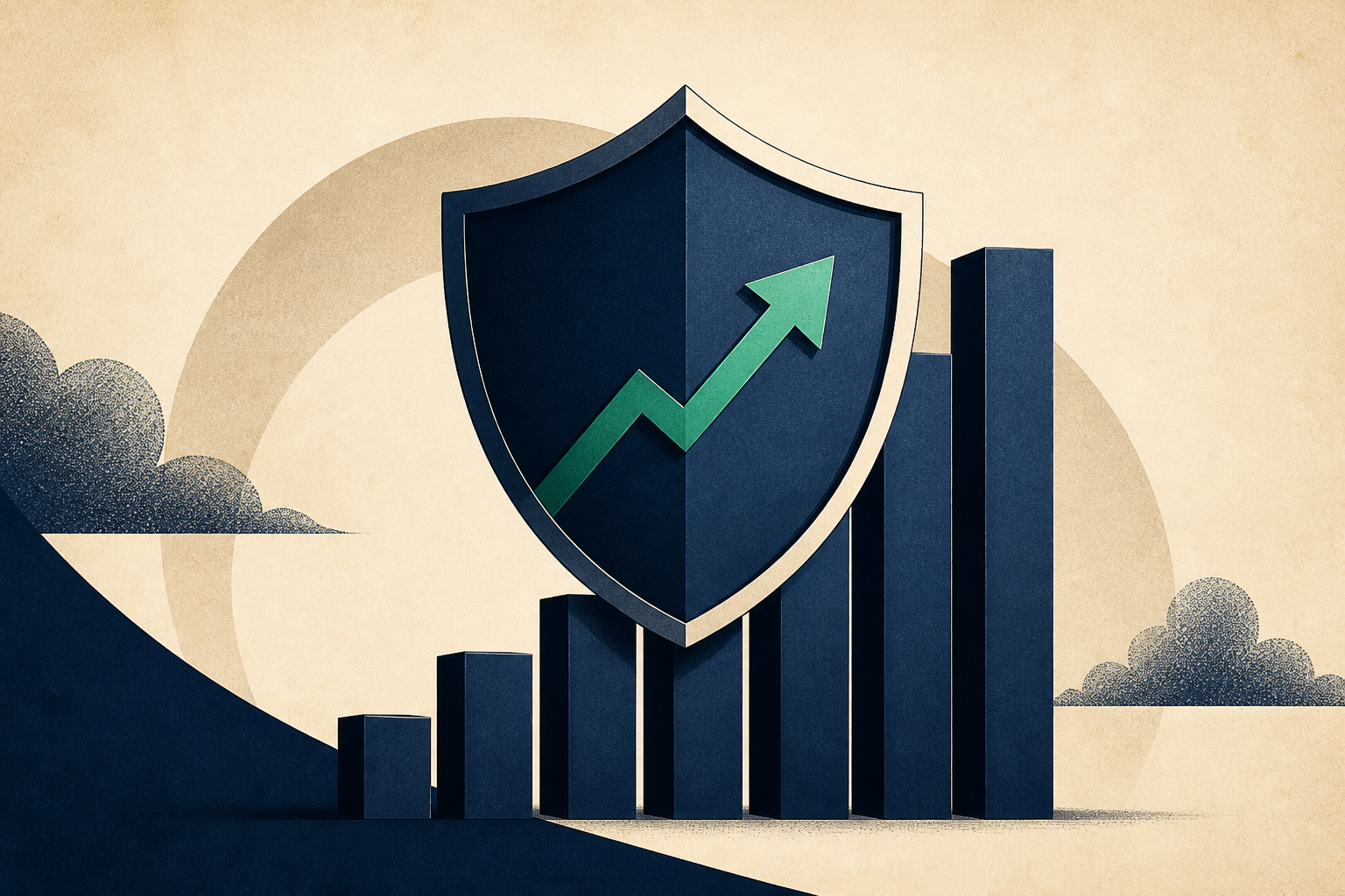A shield protecting rising gains representing the 1202 QSBS advantage for C corporations